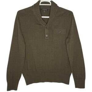 Banana Republic Shawl Collar Henley Sweater Green Mens Large Preppy Normcore
